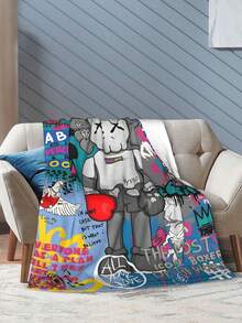 1pc Kawss Kawaii Kaw Anime Glam Style Flannel Blanket Super Soft Warm Bed Blanket Sofa Bedding Bedroom Sofa Office Car Four Seasons Cozy Shaggy Blanket Girls Boys Adult Gift - màu đen - Xem 5