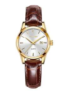 Girl's 30M Waterproof Watch Luminous Dial Mineral Glass Leather Strap Casual Quartz Wristwatch - Gold - View 13