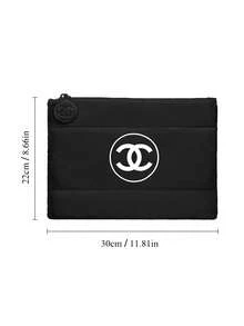CHANEL Materiel, Makeup Bag, Black Makeup Bag, Down Cotton, Large Capacity, Travel Organizer, Zippered, Portable, Travel Makeup Bag - Black - View 10