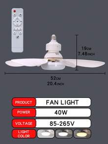 40瓦可调光LED吊扇，带遥控器，E27灯座，适用于卧室、客厅等室内照明，6叶扇叶，3档风速，定时功能，时尚设计，85-265伏电压