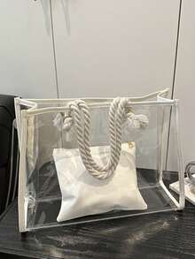透明母子单肩手提包，沙滩包，女士包，透明腋下包，大容量单肩包，简约手提包，带绳手柄，时尚腋下包，适合工作、度假、旅行和购物，是度假、返校季、夏季、新年、斋月、开斋节、情人节、圣诞节或感恩节的完美礼物。 - 彩色 - 查看 9