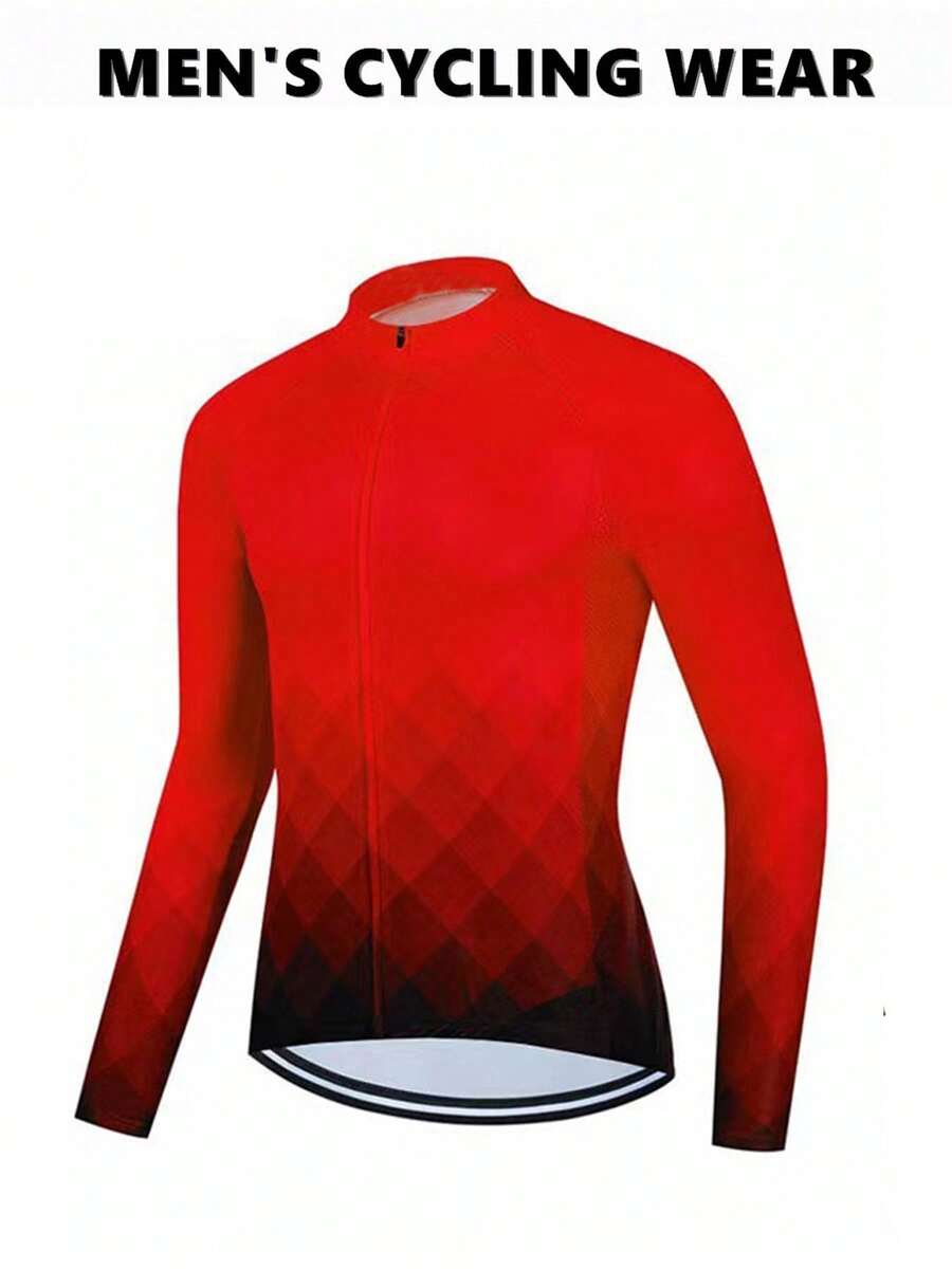 2026 New Men's Cycling Jersey, Long Sleeve Raglan Sleeve, Outdoor Cycling Jacket For Biking And Running, 4-Season Use With Zipper - Red - View 1