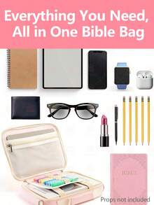 Large Bible Bag For Women With Shoulder Strap,Bible Cover Case For Women, Multi-Pocket Carrying Case For Girls, Holds Large Bible And Accessories - Pink - View 4