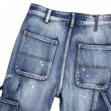 Nuevos Jeans Punk Azules Multi Bolsillos Sueltos Rectos Ligeramente Acampanados para Hombres Pantalones de Mezclilla Sin Estiramiento Moda Urbana - Azul lavado medio - Ver 6