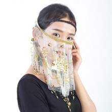 1 件装女士肚皮舞面纱，精美串珠亮片肚皮舞配饰 - 彩色 - 查看 9