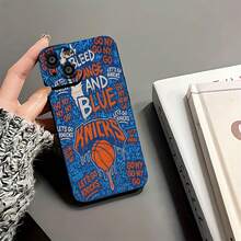 Grafiti de los New York Knicks: naranja y azul. Esta elegante funda es compatible con los modelos  17, 16, 15, 14 Pro Max, 13, 12, 11, XR y XS Plus. Fabricada en silicona TPU, ofrece protección contra golpes y caídas, además de una sensación superior. Es un regalo ideal para familiares, amigos y seres queridos, y una opción perfecta para Año Nuevo. - Negro - Ver 5