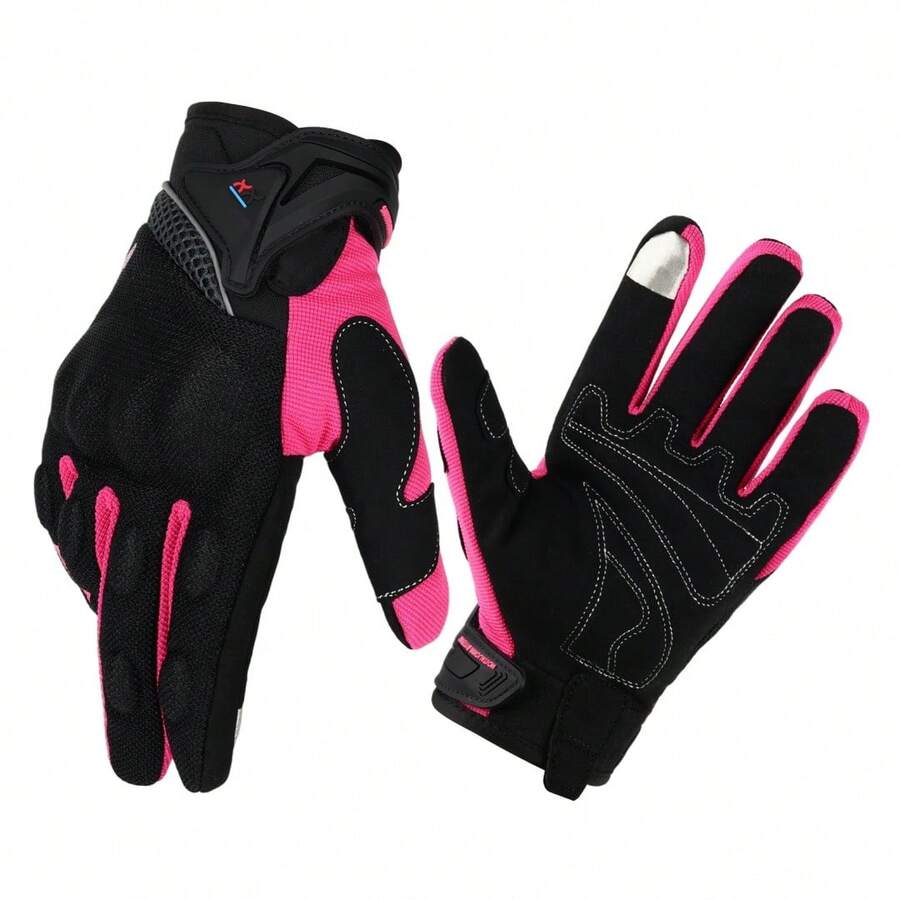 Full-Finger Touchscreen Gloves For Motorcycle & Outdoor Activities - Reinforced Protective Design & Anti-Slip Grip - Durable Breathable Gloves For Riding, Cycling & Adventure - Pink - View 1
