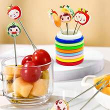 8 piezas de tenedores de fruta de colores aleatorios, pinchos para postres - color - Ver 1