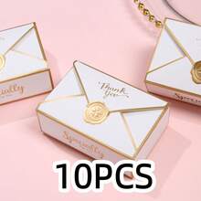 10 件欧式创意烫金礼品盒包装信封形状，适用于婚礼、生日派对、化妆等、圣诞节 - 白色 - 查看 8