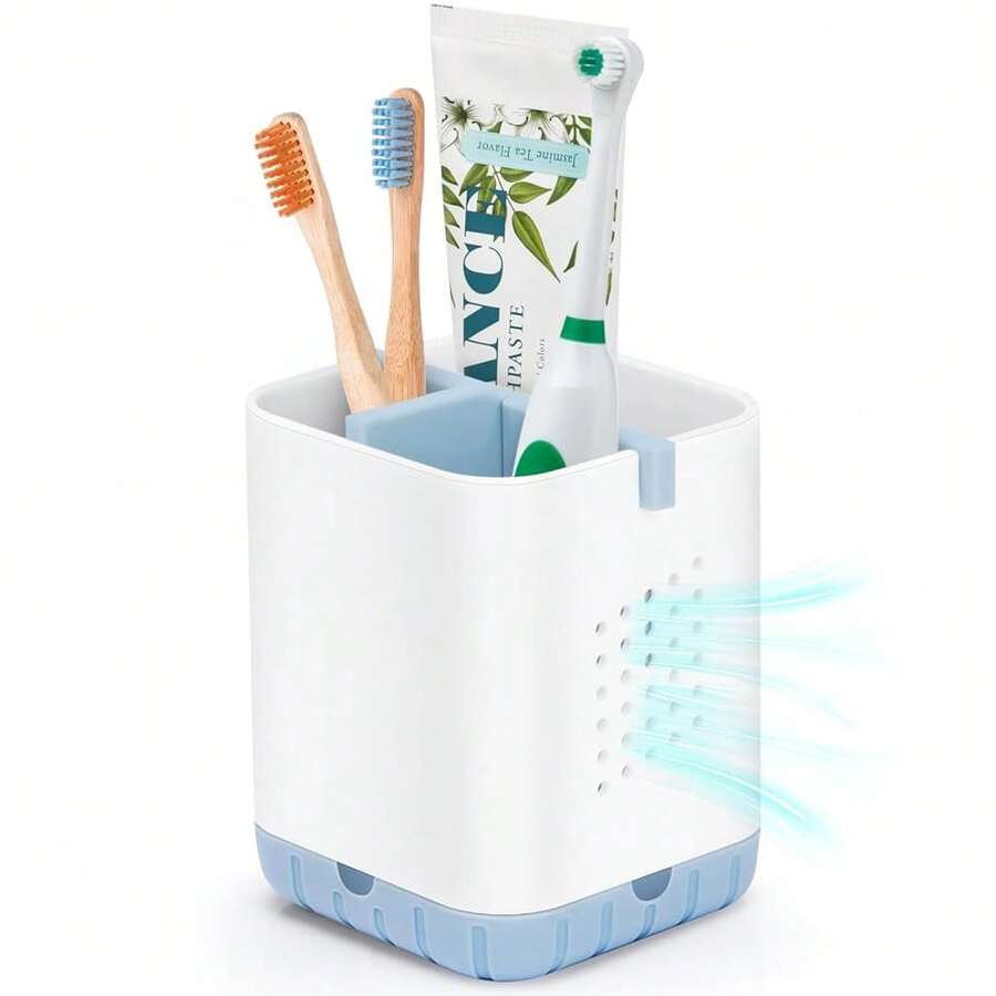 Boperzi Toothbrush And Razor Holder For Bathrooms - Countertop Organizer With Drainage, Anti-Slip Toothpaste Caddy For Electric Toothbrush, Shower, Vanity - Blue - Blue&White - View 1