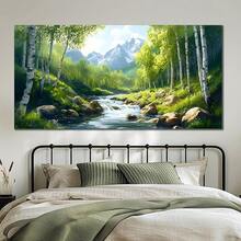 SSNEEKNDG Arte de pared de bosque verde para sala de estar, imágenes de árboles, arte de paisaje de montaña para dormitorio, oficina, cocina, impresiones en lienzo x cuadros decorativos para sala, póster, con marco, pósters, cuadros para la pared, marcos para cuadros, cuadro, virgen de guadalupe, salas - transparente - Ver 6