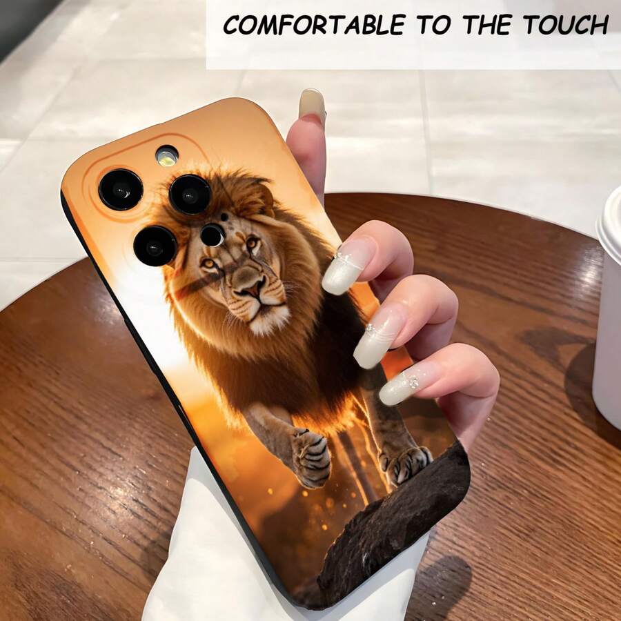 1PC Phone Case , Lion Running On Rock Sunset , Stylish Phone Case, Phone Decoration, All-around Lens Protection, Creative Small Gift, Funny Gift for Boys and Girls - ブラック - チェックする 1
