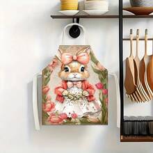 1pc Rabbit Pattern Printed Apron, Home Decor, Suitable For Easter, Easter Gift, Easter Decoration, 100% Polyester, Sleeveless, Neck Strap Design, Ideal For Cooking, Baking And Entertaining, Great For Home, Restaurant, Party, Outdoor BBQ, Baking Apron | Vibrant Apron | Polyester Apron | Printed Apron - Multicolor - View 9
