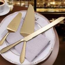 Elegant Smooth Edge Gold Silver Cake Knife & Spatula Stainless Steel Pastry Serving Utensil For Home Baking Wedding Birthday Party Dessert Table - Multicolor - View 2