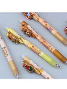 4/6/7pcs Set, Water Vole Thermosensitive Erasable Pens, Water Vole Theme Erasable Gel Pens, High Cost-Effective Cute Pressurized Gel Pens, Pressurized Design, Blue Ink, Smooth Writing, Quick-Drying, Office Supplies, Elegant Stationery Pens - Multicolor - View 3