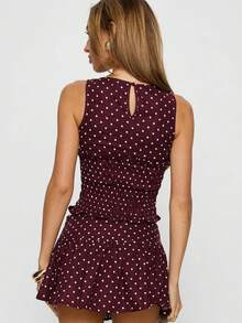 Women's Polka Dot Outfits 2 Piece Skirt Sets Vintage Smocked Ruffled Peplum Top And Ruffled Mini Skirt Summer Y2k Outfits - Màu Đỏ Sâu - Xem 7