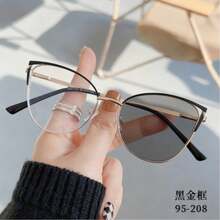 1 Pair Of Women's Fashion Metal Frame Light-Blocking Photochromic Lens Glasses, Cat-Eye Shape, Versatile Design, Photochromic Glasses Accessories - Black Gold - View 10