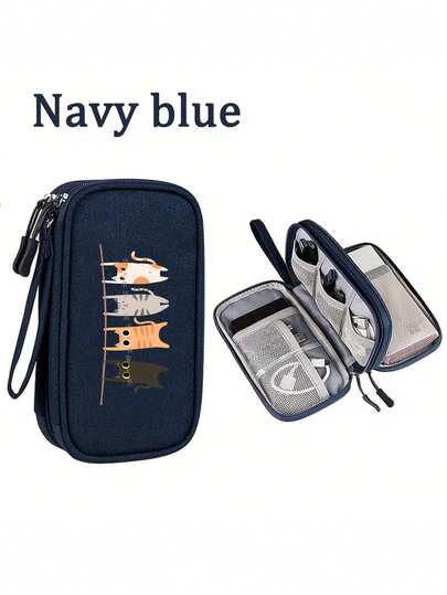 Packing Organizers With Cute And Fun Cat Patterns,Multifunctional Storage Bag, Polyester Portable Cable Organizer Bag,Portable Digital Organizer,Compact Travel Tech Accessory Case With Multiple Compartments For Storing Cables, Chargers, Headphones,Mobile Phones,And Small Items, Travel Essentials,Suitable For Use During Office Trips,Valentine's Day, Mother's Day Gifts