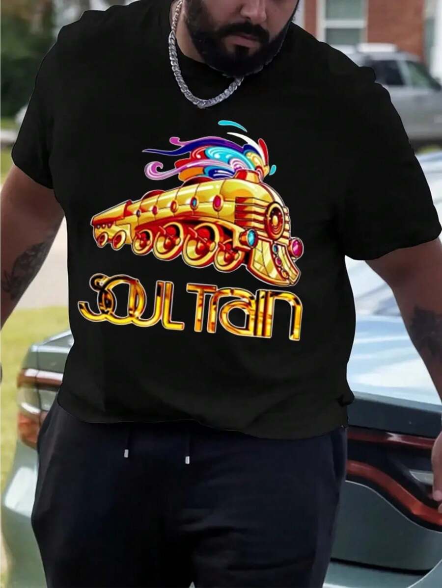 Men Vintage Soul Train T-Shirt Retro Train Print Soft Breathable Cotton Relaxed Fit Crewneck Tee With Iconic 'Soul Train' Design For Casual Wear Travel Fitness Black - 黑色 - 查看 1