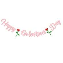 Pancarta de Feliz Día de las Amigas, guirnalda colgante de papel glitter rosa con rosa roja y corazón, para decoraciones de fiesta de noche de chicas, celebración de femenina, telón de fondo para fotos, suministros de decoración para fiestas en casa - Multicolor - Ver 7