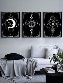 3pcs Sun & Moon Pattern Unframed Painting,Wall Art,Canvas,Poster Gifts Birthday Graduation - Multicolor - View 10