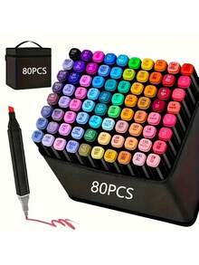 48/60/80/120 Colors Dual Tip Marker Pens Set, Suitable For Drawing, Coloring, Sketching, Calligraphy, Manga, Design, School, Includes Carrying Bag, High Quality, Smooth Writing, Art Supplies, Creative Drawing, Professional Artist Use