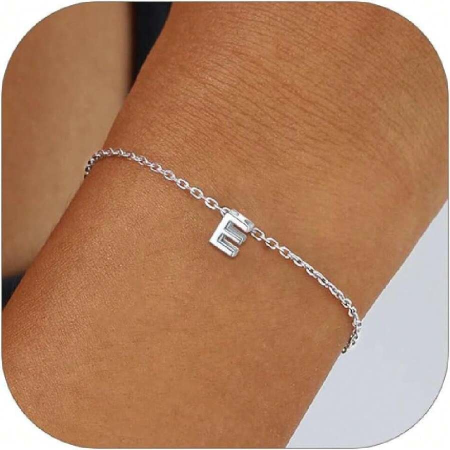 ChicSilver Pulsera Letra Inicial Mujer Plata de Ley 925 26 Letras de Alfabeto Abecedario Pulsera Delicada Joyería Miminalista de Nombre Regalo Cumpleaños,37851584 - Caqui - Ver 1