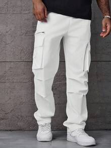 Plus Size Men's Casual Cargo Pants - White - View 3