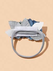 5件套可爱蓝色蝴蝶结花朵弹力尼龙新生儿发带，婴儿摄影发饰（不含纸卡） - 彩色 - 查看 4