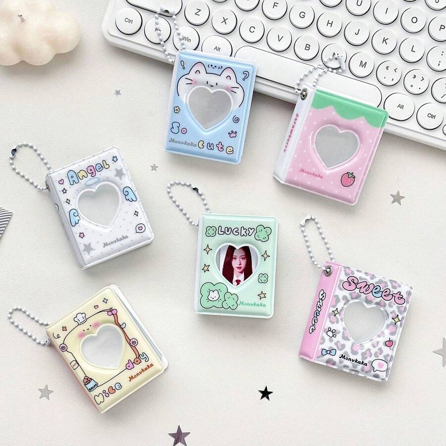 Cute Heart Window Cartoon Card Holder - Adorable Pattern ID Card Case With Lanyard - Multicolor - View 1