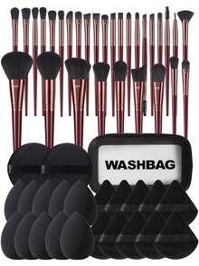 开斋节特惠化妆刷套装（53支/20支/1支），包含30支柔软刷毛的化妆刷，例如散粉刷、腮红刷、修容刷、高光刷、粉底刷、鼻影刷、眼影刷、眉刷、唇刷和细节刷；另附赠1个旅行防水化妆包、10个三角海绵、10个液体美妆蛋和2个圆形海绵，适合初学者、专业化妆师以及新手美妆练习场景。 - 彩色 - 查看 10