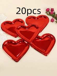 5/20 pièces Assiettes en papier épaisses en forme de cœur rouge, 26,6 cm (environ 10,47 pouces), assiettes jetables pour fête, décoration de table convenant pour la fête des mères, le mariage, l'anniversaire, la Saint-Valentin - Rouge - Voir 9