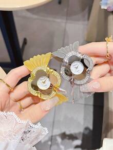 BAOHE 1 件女士金色蝴蝶表带镶嵌钻石石英腕表，情人节礼物