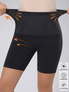 Zimi Collection 1 pieza Pantalones cortos moldeadores de talla grande 1XL-4XL de cintura alta para mujeres, negros, sin costuras, con control de abdomen, antifricción, para hacer ejercicio, yoga, correr, levantar glúteos y adelgazar, pantalones cortos deportivos reductores - Negro - Ver 4