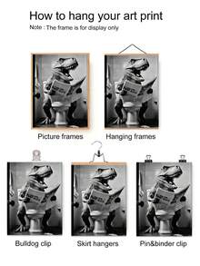 1张趣味恐龙霸王龙上厕所海报 - 浴室适用，现代霸王龙艺术，客厅、卧室、浴室装饰 - 无框帆布画