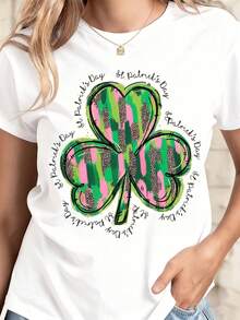 St Patrick's Day T-Shirt White Clover Plaid Print With St Patrick's Day Text For Festive Celebration - 白色 - 查看 1