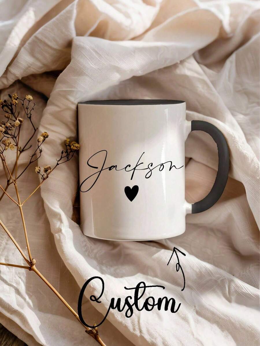 Customized Letter Name Coffee Mug, Personalized Design Cup, Customized Ceramic Mug, Creative Mug, Personalized Gift Water Cup, Personalized Coffee Mug, Personalized Best Friend Mug, Ceramic Cup, Creative Mug, Bridesmaid Gift, White Tea Cup - Multicolor - View 1