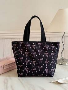 优雅妈妈包，饰有蝴蝶结和爱心图案，大容量手提包，简约百搭，适合外出、学生和上班族，可用作午餐盒、保温袋、保冷袋、防水袋，男女皆宜，适合野餐、返校季礼物、露营必备。 - 彩色 - 查看 7