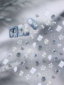 1张复古银箔蝴蝶美甲贴纸，秋冬美甲饰品 - 彩色 - 查看 6