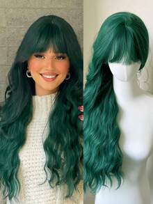 26英寸魅力波浪长假发 - 合成纤维女士假发，适合日常佩戴、度假和角色扮演。 - 綠色 - 查看 12