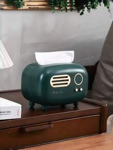 Vintage Radio Shaped Decorative Tissue Box, Suitable For Home And Office, Mini Plastic Tissue Box, Fashionable Retro Design, Luxury Retro Radio Shaped Storage Box With Stand, Living Room Plastic Tissue Box, Facial Tissue Box. Sesame Radio Shaped Tissue Box, Desktop Plastic Home Retro Tissue Box.