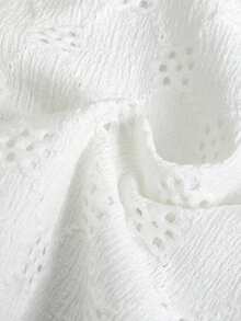 Summer Baby Girl Fashionable Casual Outdoor Vacation Minimalist Matching White Jacquard Hollow Lace Back Irregular Round Neck Sleeveless Top And Mini Skirt 2-Piece Set - White - View 4