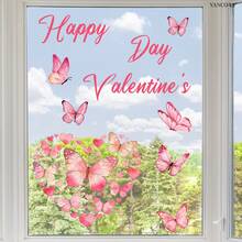 1件/1套 2件装 粉色爱心、蝴蝶和玫瑰气球花束窗贴，情人节快乐！窗贴，情人节装饰，适用于房间、家居、墙面、浴室、卧室、客厅、厨房装饰 - 彩色 - 查看 4