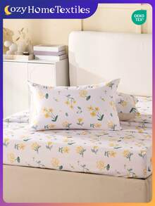 1pc/2pcs Printed Pillowcase, Without Pillow Insert, Soft & Skin-Friendly Polyester Fabric For Daily Use, Comfortable Home Textile, Suitable For Living Room, Bedroom, Outdoor, Sofa Decor, Yellow Floral Print Pattern, Oeko-Tex Certified - Multicolor - View 2