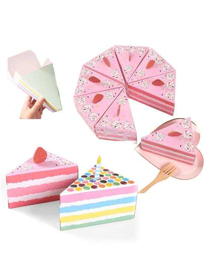 10个三角形蛋糕造型纸质糖果礼盒，轻便包装，适合用作婴儿派对回礼、零食和礼物、生日派对装饰、性别揭晓派对以及存放糖果和巧克力。