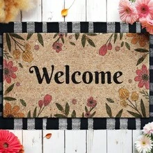 1pc Country Style Welcome Mat For Front Door, Funny Doormat With Floral And Welcome Design, 30*18in Non-Slip Decorative Floor Mat, Housewarming Gift Door Mat For Home Decoration, Funny Floormat Gift For Her/Him - 彩色 - 查看 2
