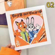 （正版授权）迪士尼疯狂动物城钻石画套装，含配件，手工DIY放松艺术装饰礼品，适合情人节、感恩节（包含画布、钻石、工具套装和白色塑料画框）