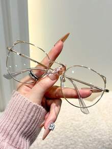1pc Women Cat Eye Frame Metal Cute Clear Glasses For Daily School Reading Eye Protection Accessories