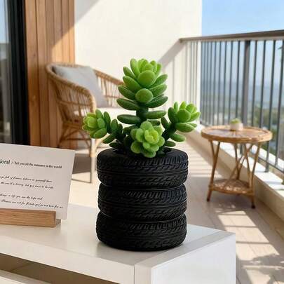 1 pezzo Vaso creativo a forma di pneumatico per piante grasse e piccole, adatto per scrivania d'ufficio, soggiorno, decorazione del balcone - Regalo di benvenuto a casa