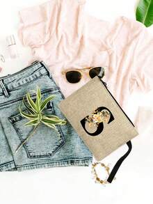 Un ensemble de sacs fourre-tout en lin avec imprimé floral et lettres de l'alphabet, cadeau personnalisé pour la fête des mères. Comprend 1 grand sac fourre-tout et 1 petit pochon. Sac fourre-tout en lin jaune avec anses noires et fermeture à pression. Convient pour les mariages, anniversaires, plages, vacances - cadeau parfait pour les femmes, mères, enseignantes, amies, demoiselles d'honneur, étudiantes, rentrée scolaire - Kaki - Voir 6